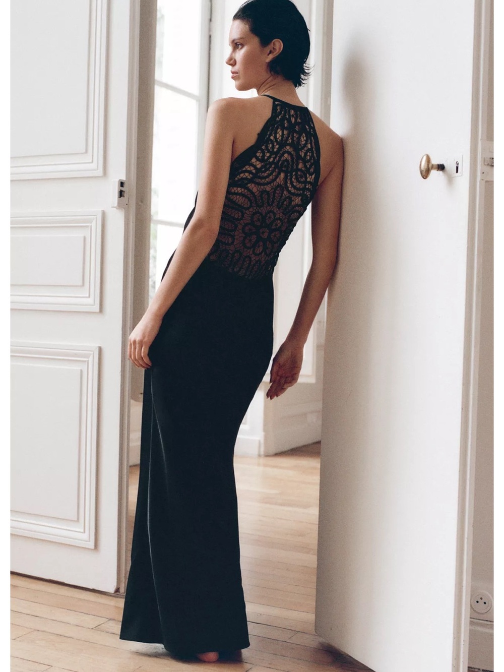 EMBROIDERED BACK SATIN HALTER DRESS